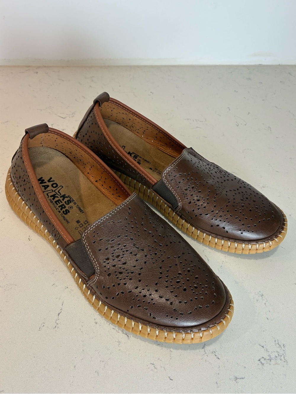 Volks Walkers 2853 Brown Leather Comfort Loafers Size 38